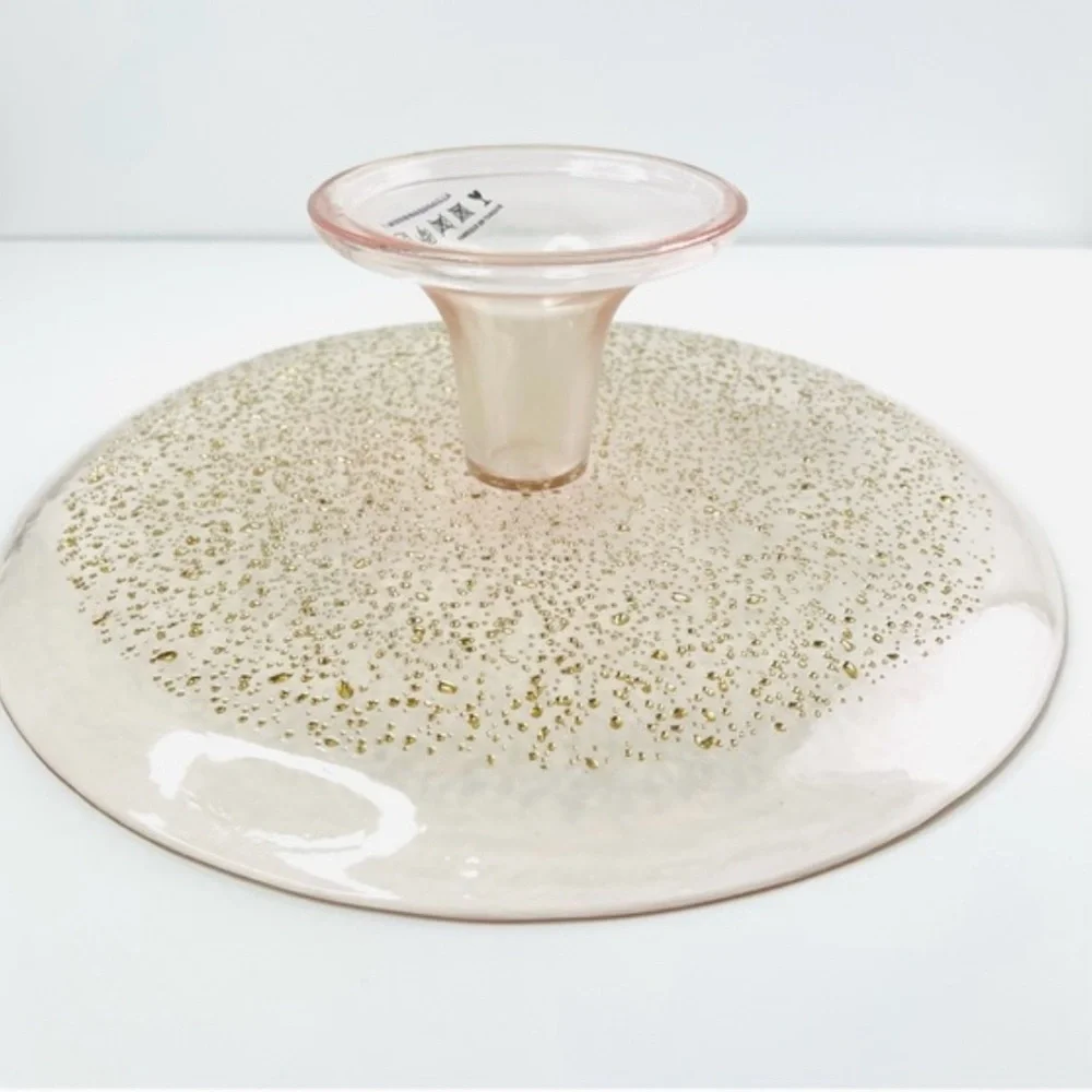 Amthropologie Ellio Pink /Gold Soda lime glass Cake Stand New in box. - Picture 8 of 10